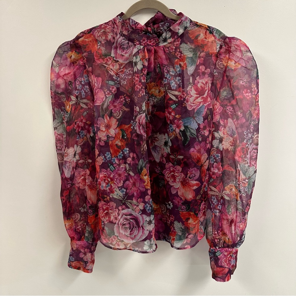 Anthropologie Vibrant Floral Blouse - Pink and Purple